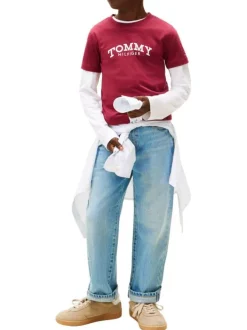 T-shirt en coton bordeaux à coupe droite pourvu d'un imprimé de la marque