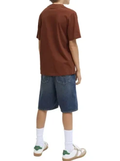 T-shirt en coton brique uni avec une coupe droite et nom iconique