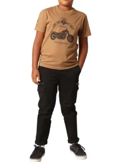 T-shirt en coton camel imprimé avec un col rond et des manches courtes