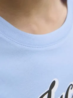 T-shirt en coton ciel imprimé avec une coupe droite et un col rond