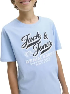 T-shirt en coton ciel imprimé avec une coupe droite et un col rond