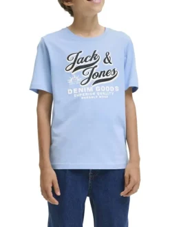 T-shirt en coton ciel imprimé avec une coupe droite et un col rond