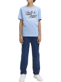 T-shirt en coton ciel imprimé avec une coupe droite et un col rond