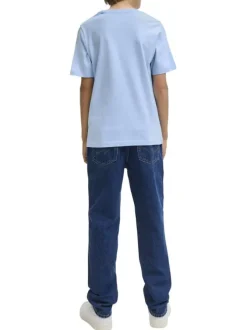 T-shirt en coton ciel imprimé avec une coupe droite et un col rond