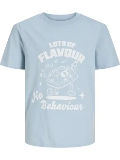T-shirt en coton ciel uni pourvu d'un imprimé et d'un col rond