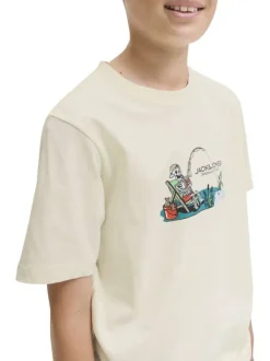 T-shirt en coton écru avec un imprimé squelette et un col rond