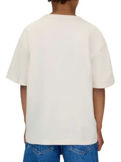 T-shirt en coton écru imprimé à coupe ajustée et un col rond