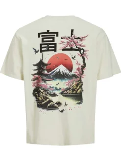 T-shirt en coton écru uni avec un col rond et une coupe droite
