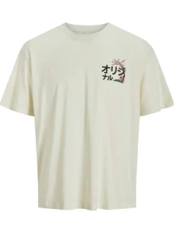 T-shirt en coton écru uni avec un col rond et une coupe droite