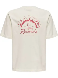 T-shirt en coton écru uni pourvu d'un imprimé snoopy et d'un col rond