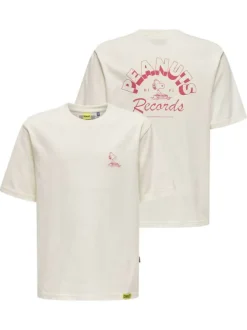 T-shirt en coton écru uni pourvu d'un imprimé snoopy et d'un col rond