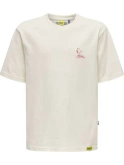 T-shirt en coton écru uni pourvu d'un imprimé snoopy et d'un col rond