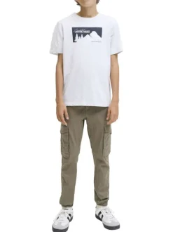 T-shirt en coton gris clair imprimé avec une coupe droite et un col rond