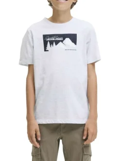 T-shirt en coton gris clair imprimé avec une coupe droite et un col rond
