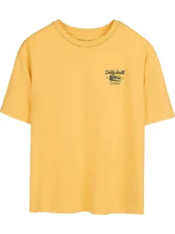 T-shirt en coton jaune à col rond imprimé hamburger à la poitrine et au dos