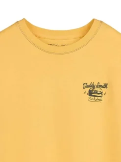 T-shirt en coton jaune à col rond imprimé hamburger à la poitrine et au dos