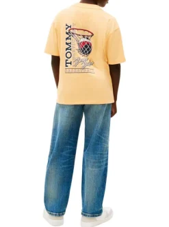 T-shirt en coton jaune pourvu d'une coupe droite et d'un col rond