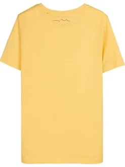 T-shirt en coton jaune uni à col rond avec le nom de la marque imprimé