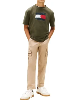 T-shirt en coton kaki à imprimé fantaisie avec un col rond