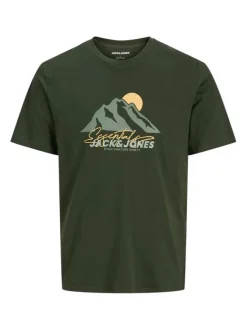 T-shirt en coton kaki imprimé avec une coupe droite et nom iconique