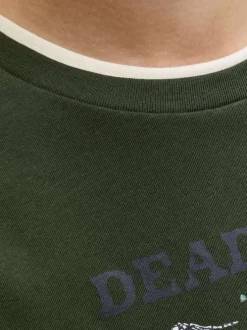T-shirt en coton kaki imprimé Noël avec une coupe droite et un col rond