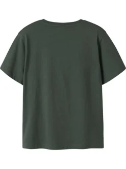 T-shirt en coton kaki imprimé pourvu d'un col rond et de manches courtes