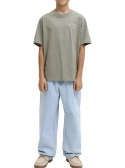 T-shirt en coton kaki orné d'un imprimé de la marque oversize dans le dos