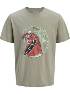 T-shirt en coton kaki pourvu d'une coupe droite et d'un col rond