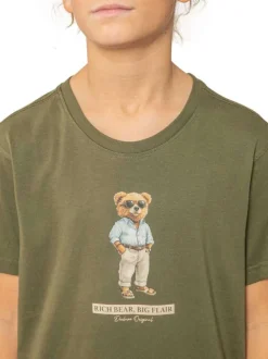 T-shirt en coton kaki uni pourvu d'une coupe droite et d'un col rond