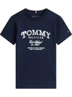 T-shirt en coton marine à coupe droite pourvu d'un imprimé de la marque
