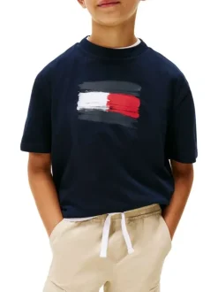 T-shirt en coton marine à imprimé fantaisie avec un col rond