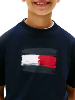 T-shirt en coton marine à imprimé fantaisie avec un col rond
