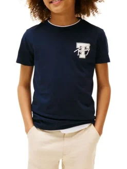 T-shirt en coton marine avec un col rond et des manches courtes