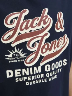 T-shirt en coton marine imprimé avec une coupe droite et nom iconique