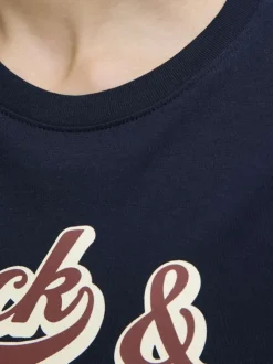 T-shirt en coton marine imprimé avec une coupe droite et nom iconique