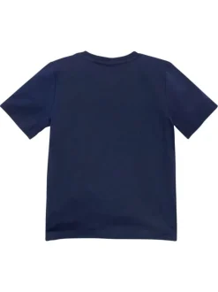 T-shirt en coton marine uni à coupe droite avec col rond et logo blanc
