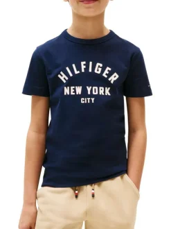 T-shirt en coton marine uni avec un col rond et des manches courtes