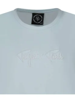 T-shirt en coton mélangé marine uni avec manches élastiquées et broderie