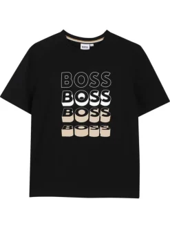 T-shirt en coton noir à coupe droite pourvu du nom de la marque