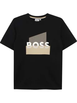 T-shirt en coton noir à coupe droite pourvu du nom de la marque