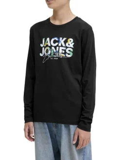 T-shirt en coton noir imprimé avec une coupe droite et un col rond