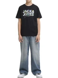 T-shirt en coton noir imprimé avec une coupe droite et un col rond