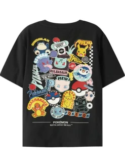 T-shirt en coton noir imprimé avec une coupe droite et un col rond