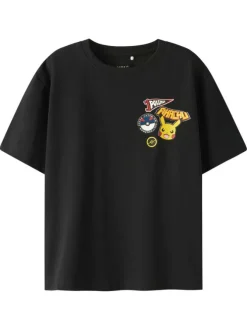 T-shirt en coton noir imprimé avec une coupe droite et un col rond