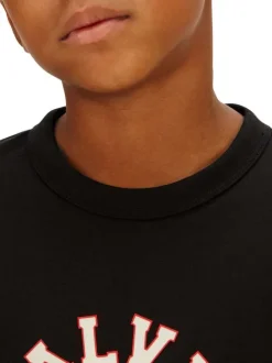 T-shirt en coton noir imprimé logo à coupe droite et à col rond