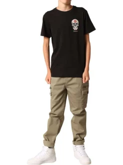 T-shirt en coton noir imprimé avec un col rond et des manches courtes