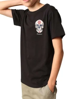 T-shirt en coton noir imprimé avec un col rond et des manches courtes