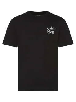 T-shirt en coton noir uni coupe ajustée col rond avec un imprimé à la poitrine