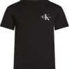 T-shirt en coton noir uni avec un col rond et le petit logo imprimé en blanc