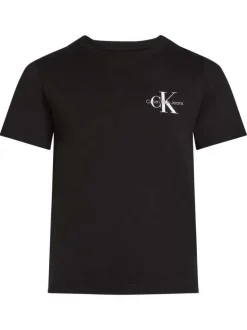 T-shirt en coton noir uni avec un col rond et le petit logo imprimé en blanc